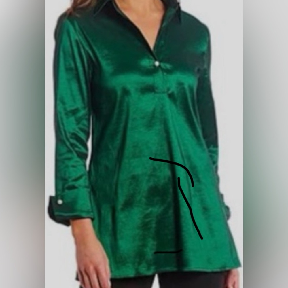 Thea Basic Stretch Taffeta Cuffed Long Sleeve Button Up Point Collar